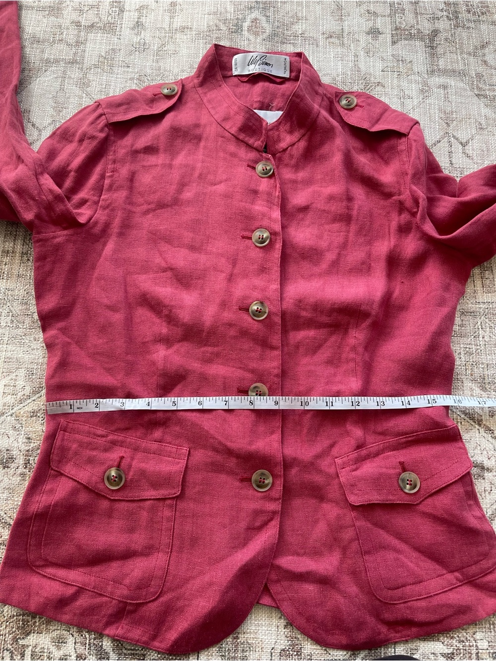 MaxMara Deep Pink Hand Sown Button-Front Linen Blazer - Picture 10 of 12